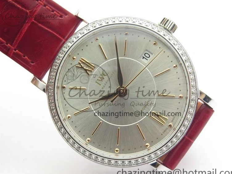 MIROTIME 0317 Portofino Automatic 37 SS M+F 1:1 Best Edition Silver Dial RG Markers on Red Crocodile Strap A Reliable 7154